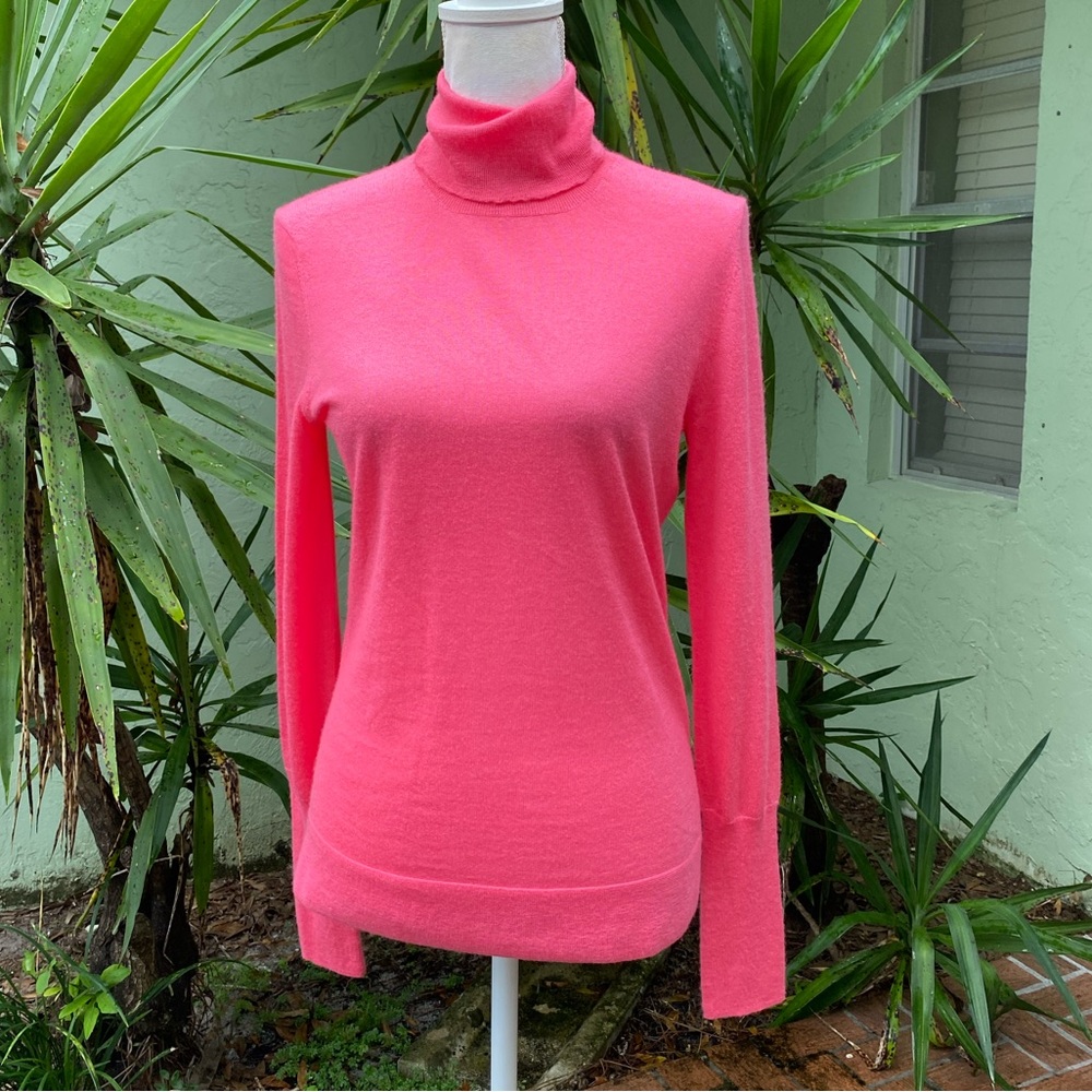 Hot Pink Cashmere Turtle Neck Sweater